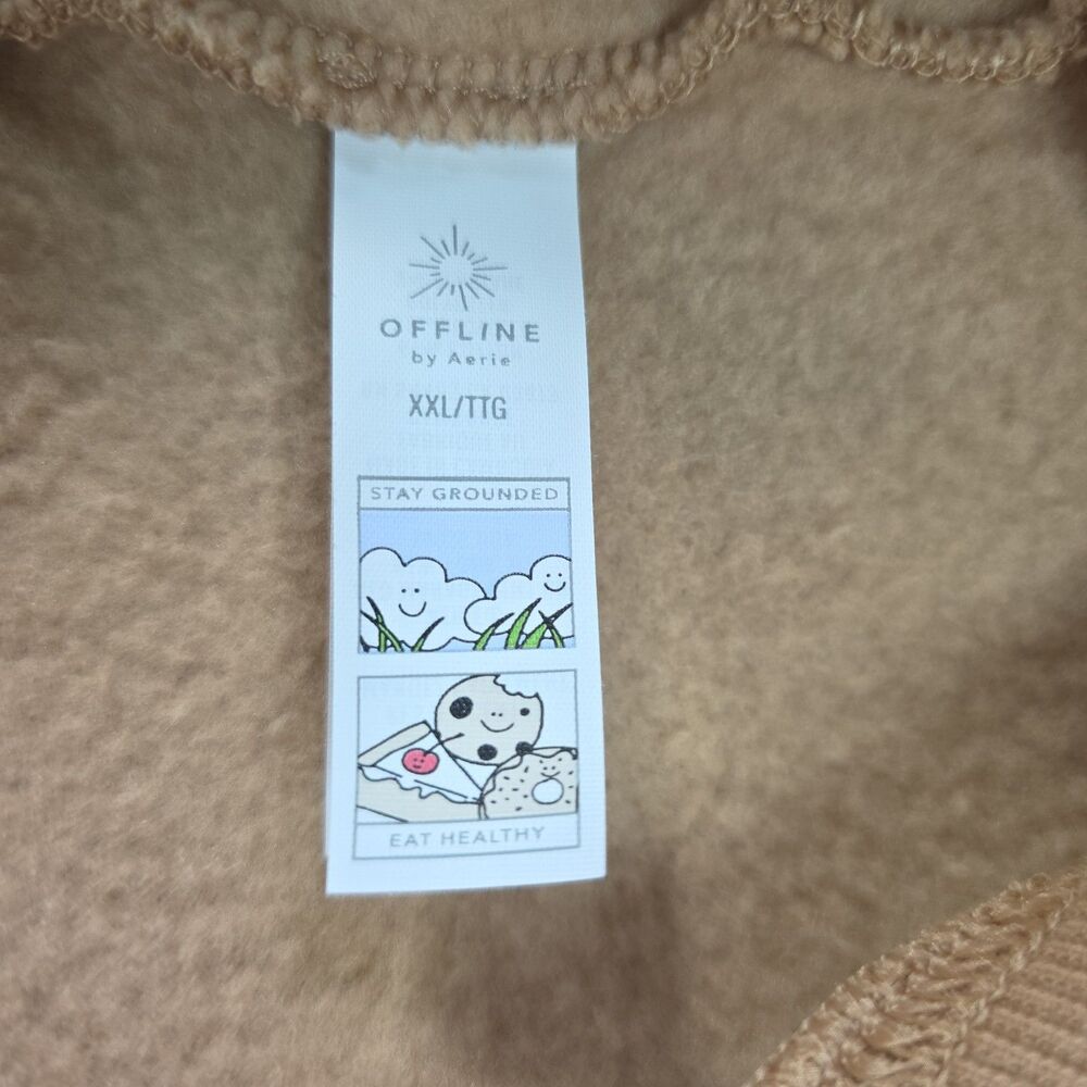 OFFLINE by Aerie Cloud NWT Fleece Polo Sweatshirt XXL Beach Dune Oversized Crop - Picture 5 of 10